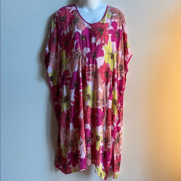 Floral Pink and Yellow Kaftan Dress Mrs Roper - Picture 1 of 5